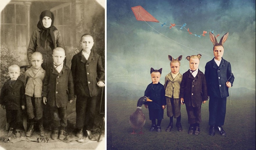 The artist turns vintage photographs into mind-blowing illustrations