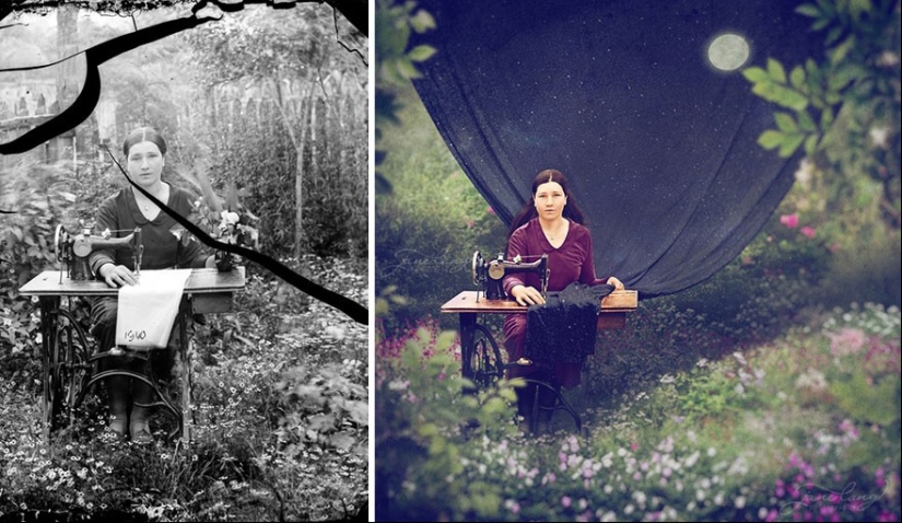The artist turns vintage photographs into mind-blowing illustrations