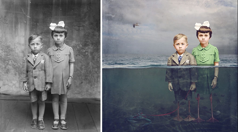 The artist turns vintage photographs into mind-blowing illustrations