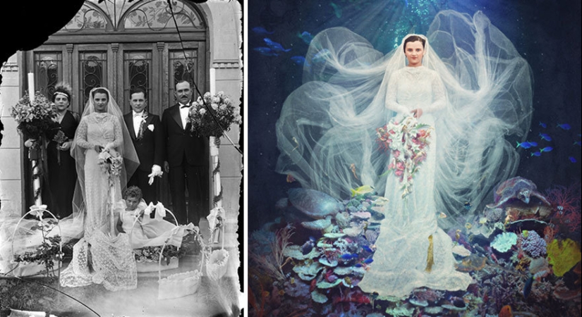The artist turns vintage photographs into mind-blowing illustrations
