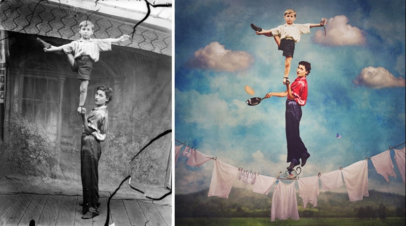 The artist turns vintage photographs into mind-blowing illustrations