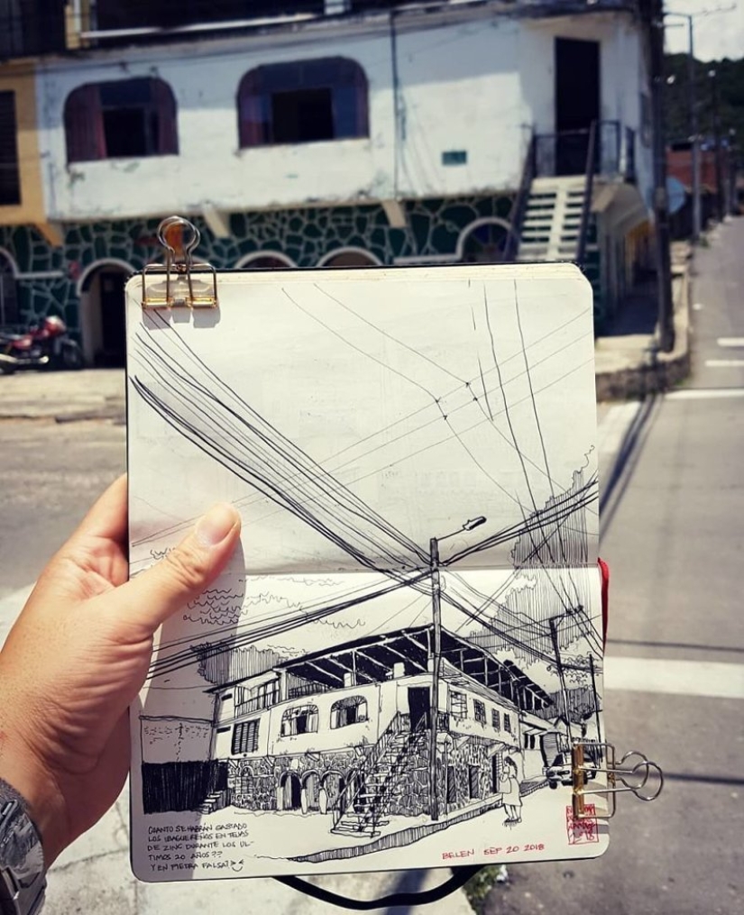 The reality is transferred to the paper: the incredible sketches of the architect from Colombia