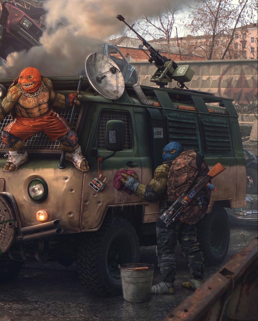 Tortugas Ninja Rusas Mutantes adolescentes de los años 90 según Evgeny Zubkov