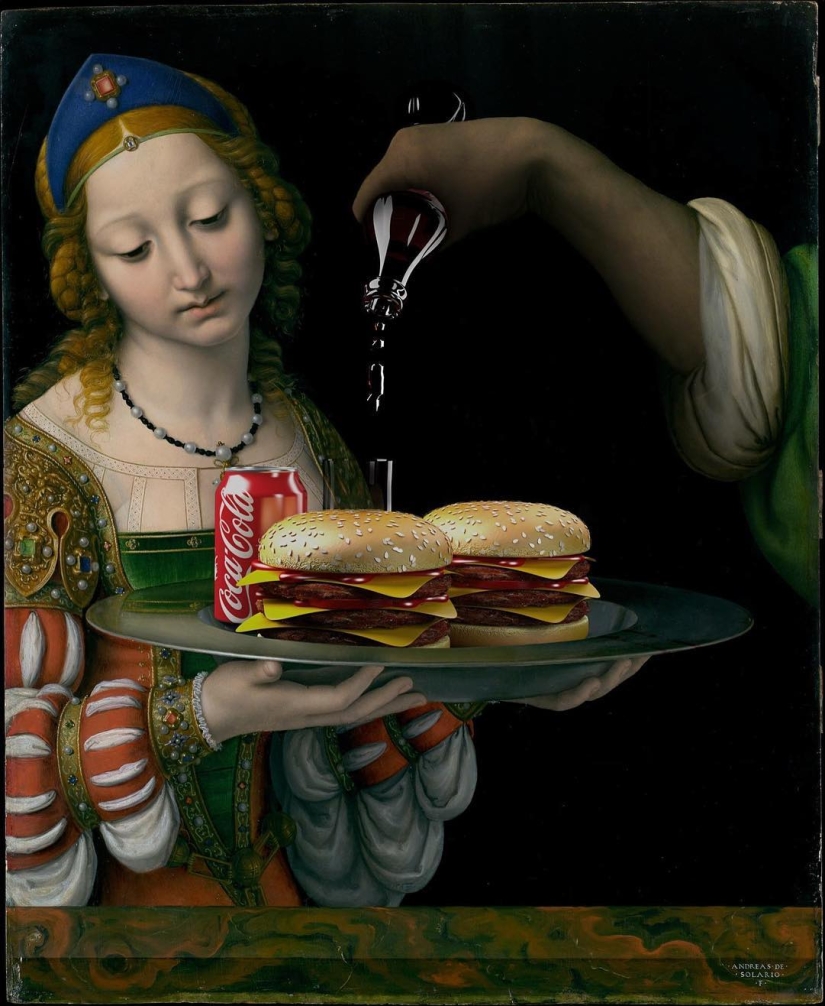 "Tu hamburguesa, Madonna" : los héroes de las pinturas renacentistas devoran montañas de comida rápida "Tu hamburguesa, Madonna" : los héroes de las pinturas renacentistas devoran montañas de comida rápida