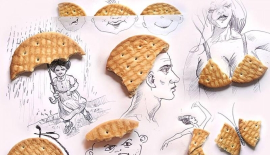 What do drawings of food and improvised items look like