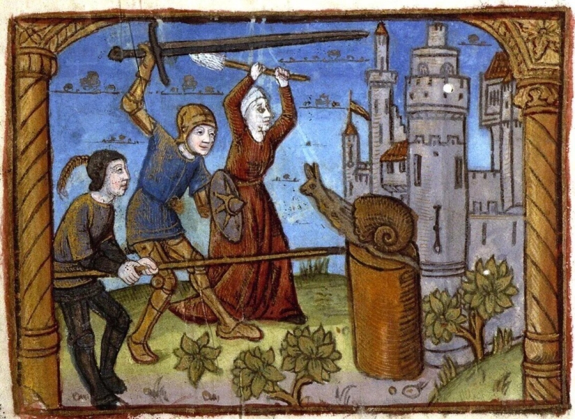 Why do medieval drawings show snails fighting knights? Why do medieval drawings show snails fighting knights?