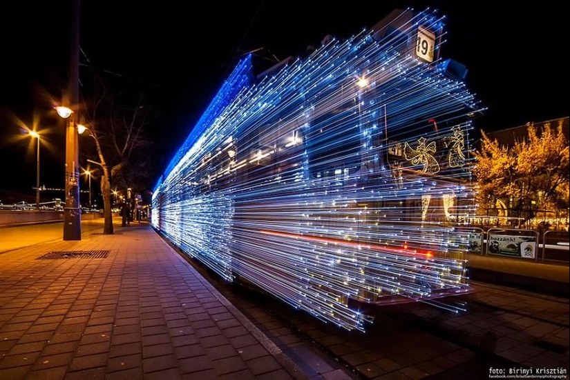 Wonderful luminous trams in Budapest at night Wonderful luminous trams in Budapest at night