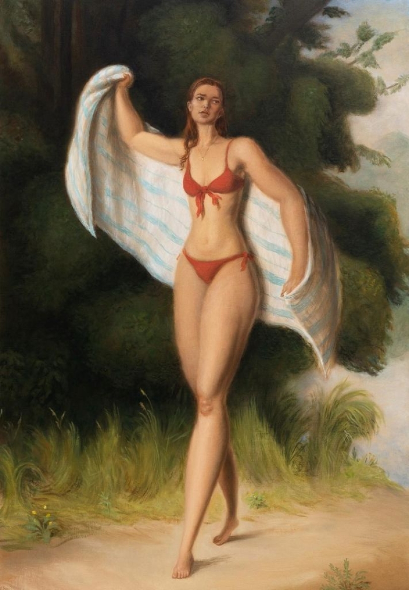 Pinturas irónicas de Jansson Stegner: bellezas enormes frente a chicos delgados Pinturas irónicas de Jansson Stegner: bellezas enormes frente a chicos delgados