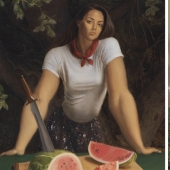 Pinturas irónicas de Jansson Stegner: bellezas enormes frente a chicos delgados